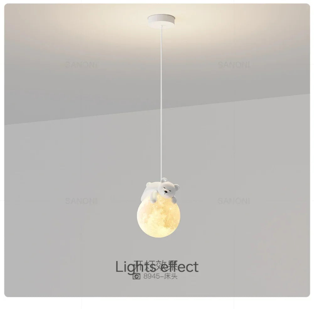 Nordic Little Bear LED Pendant Lamp Cute Rabbit For Hanging Lamp Dining Room Child Bedroom Bedside Chandelier Home Decor Fixture