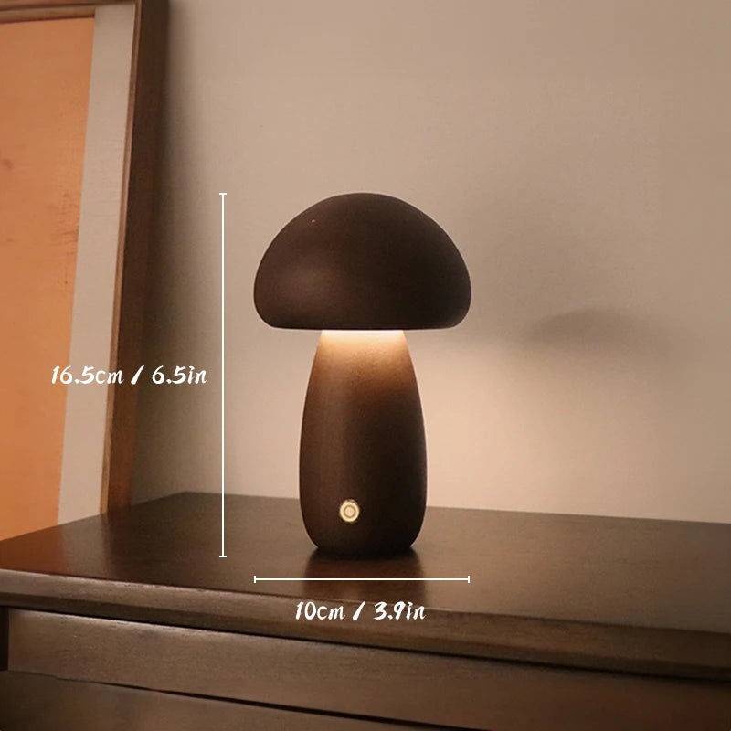 Wooden Mushrooms Night Light Touch Switch Bedroom Bedside Table Lamp Walnut Beech Wood Warm Dimmable Desk Light USB Chargeable