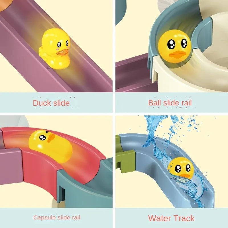 Sliding bath toys, children's duck, assembly track, stacking bathtub, water game, toy set.