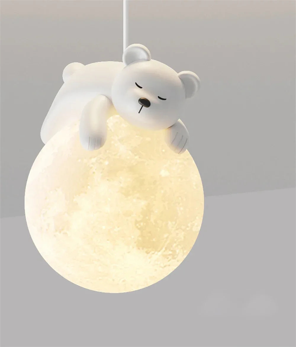 Nordic Little Bear LED Pendant Lamp Cute Rabbit For Hanging Lamp Dining Room Child Bedroom Bedside Chandelier Home Decor Fixture