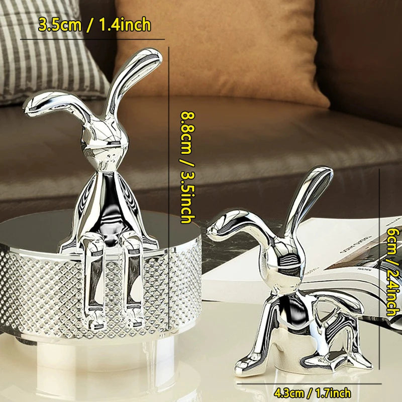 2PCS Gold Silver Long Eared Rabbit Figurine Miniatures