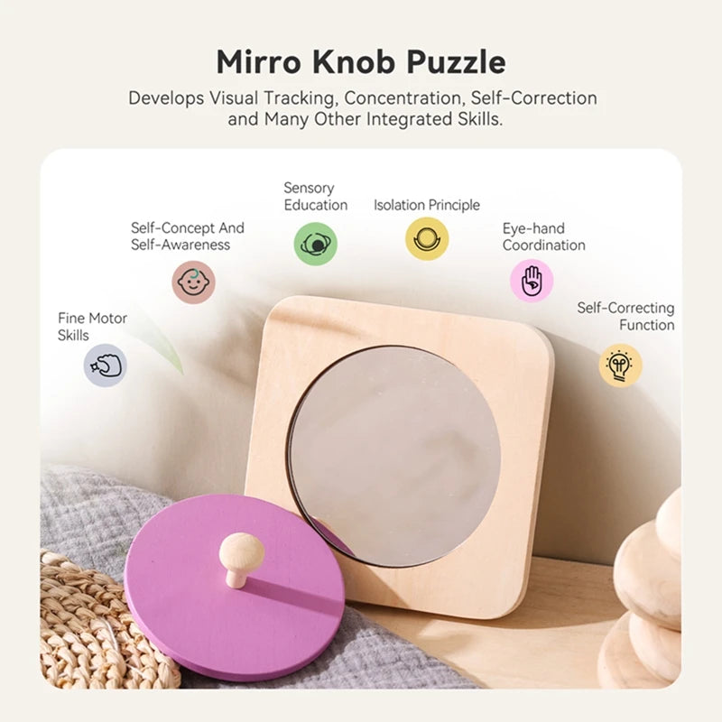 Montessori Baby Toys Play Kit Montessori Mirror Peekaboo Knob Puzzle Medium Spinning Drum Ball Kit Toys for 6-12 Months Toddler