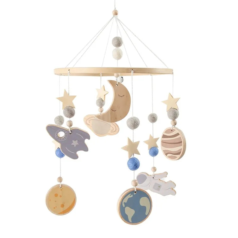 Baby Crib Mobile Rattle Toy Wooden Bed Bell Mobile Hanging Teddy Velvet Bear Doll Toy Newborn Music Box Crib Mobile Bracket Gift