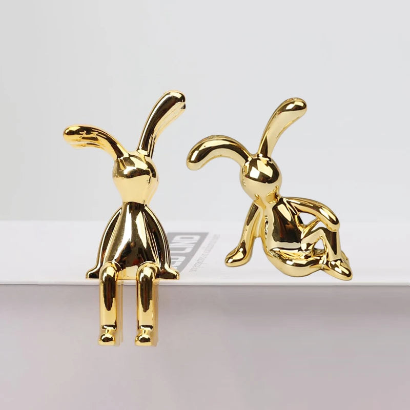 2PCS Gold Silver Long Eared Rabbit Figurine Miniatures