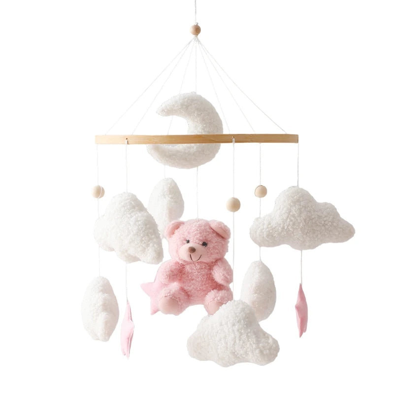 Baby Crib Mobile Rattle Toy Wooden Bed Bell Mobile Hanging Teddy Velvet Bear Doll Toy Newborn Music Box Crib Mobile Bracket Gift