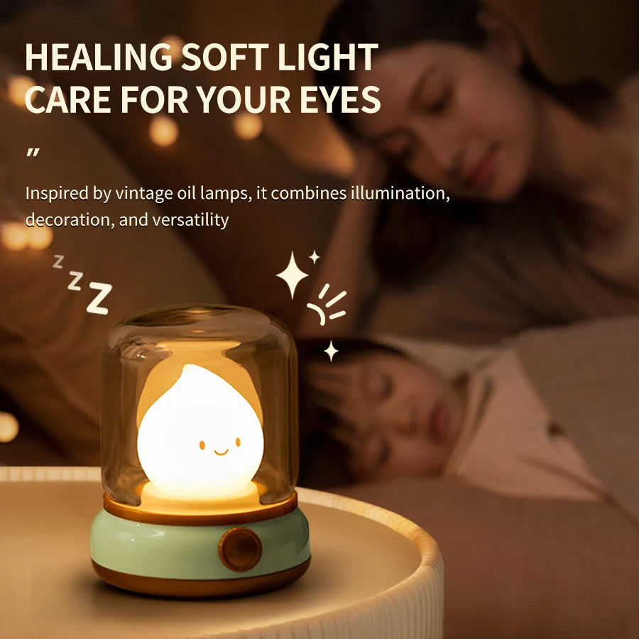 Candle LED Night Light Rechanrgeable Table Lamp Mood Light Cute Cartoon Bedroom Decoration Night Atmosphere Lamp Children's Gift