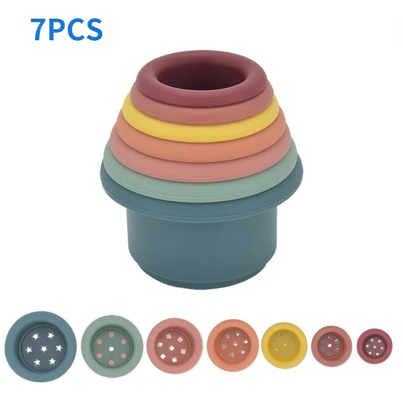 Baby Silicone Hourglass Stacking Cup Montessori Educational Toy Intelligence Gift Toys Stacking Ring Tower Toy Infant Bath Play