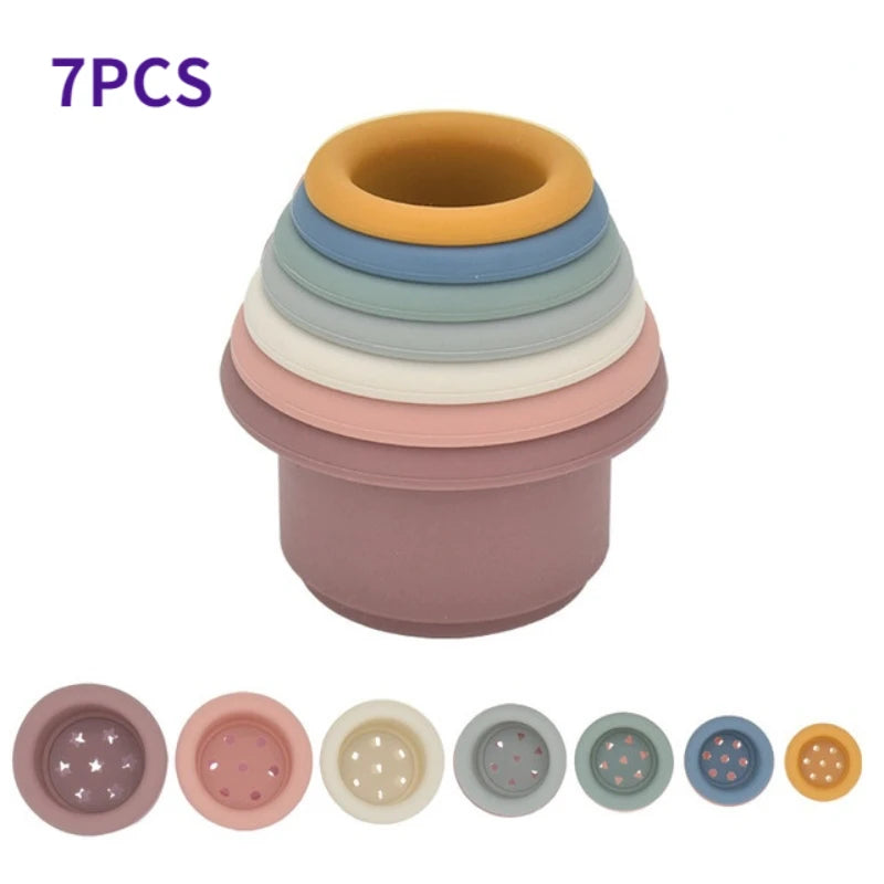 Baby Silicone Hourglass Stacking Cup Montessori Educational Toy Intelligence Gift Toys Stacking Ring Tower Toy Infant Bath Play