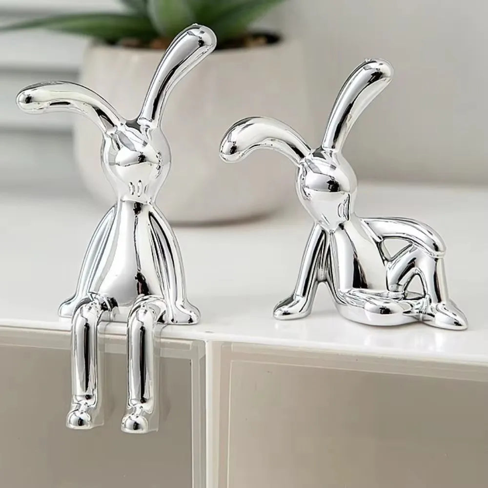 2PCS Gold Silver Long Eared Rabbit Figurine Miniatures