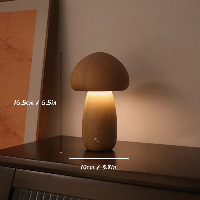 Wooden Mushrooms Night Light Touch Switch Bedroom Bedside Table Lamp Walnut Beech Wood Warm Dimmable Desk Light USB Chargeable