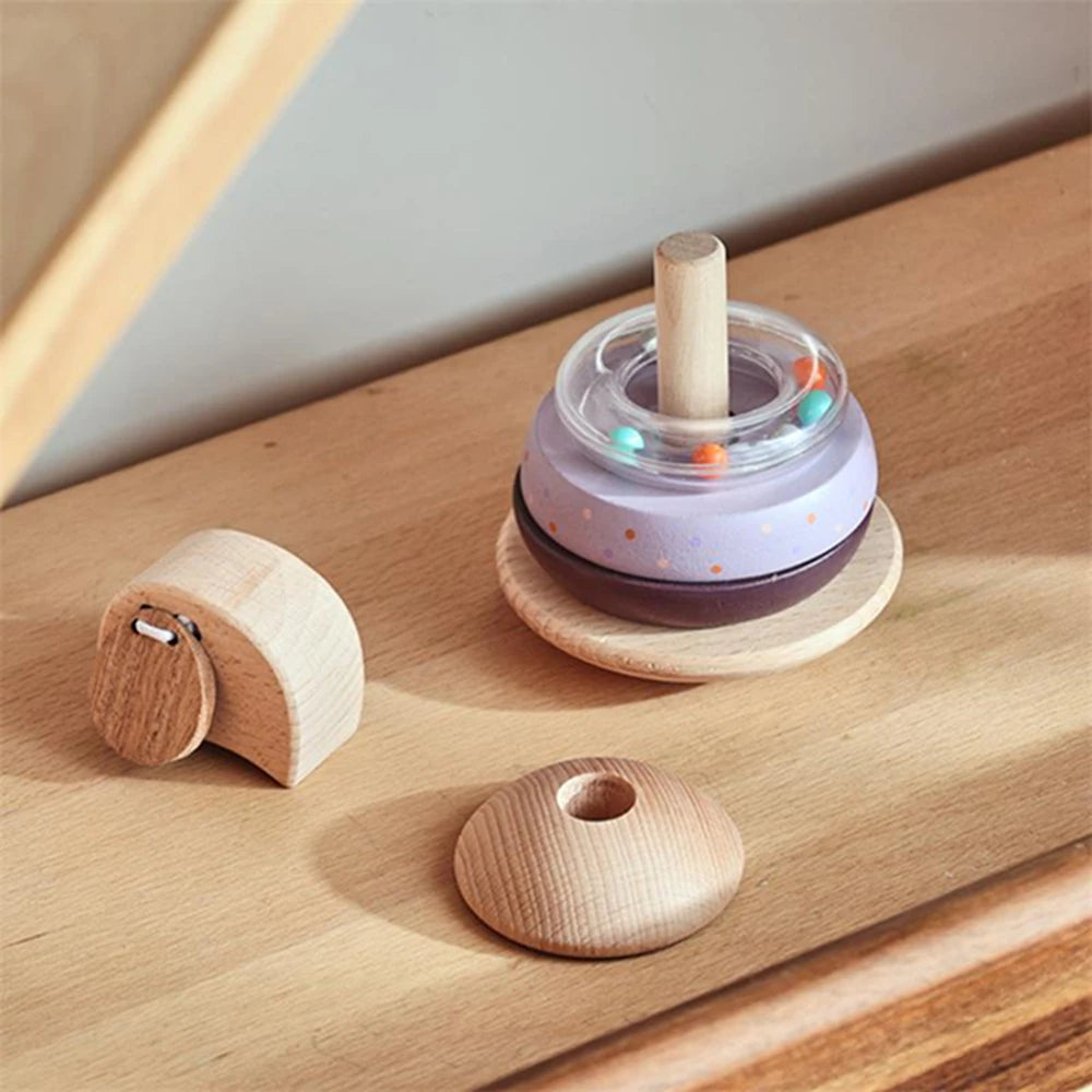 Baby Wooden Montessori Toys Wooden Blocks Stacking Silicone Ring Rattle Toys Animal Cognition Sensory Toys for Children Gift