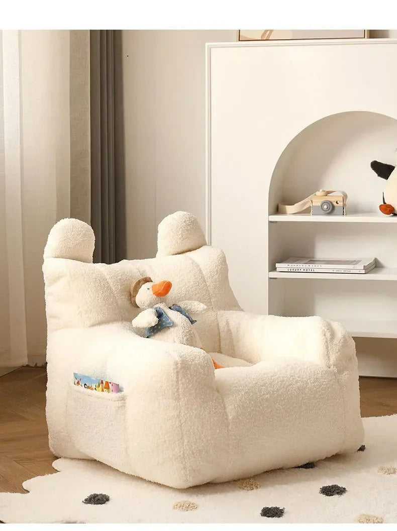 Cute Small Sofa Chair Children's Sofa Baby Reading Lazy Sofa Cotton Removable and Washable and Linen Lamb's Wool Fabric Hekla Home