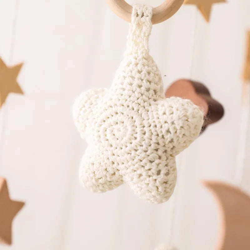 Baby Crib Mobile Rattle Toy Wooden Bed Bell Mobile Hanging Teddy Velvet Bear Doll Toy Newborn Music Box Crib Mobile Bracket Gift