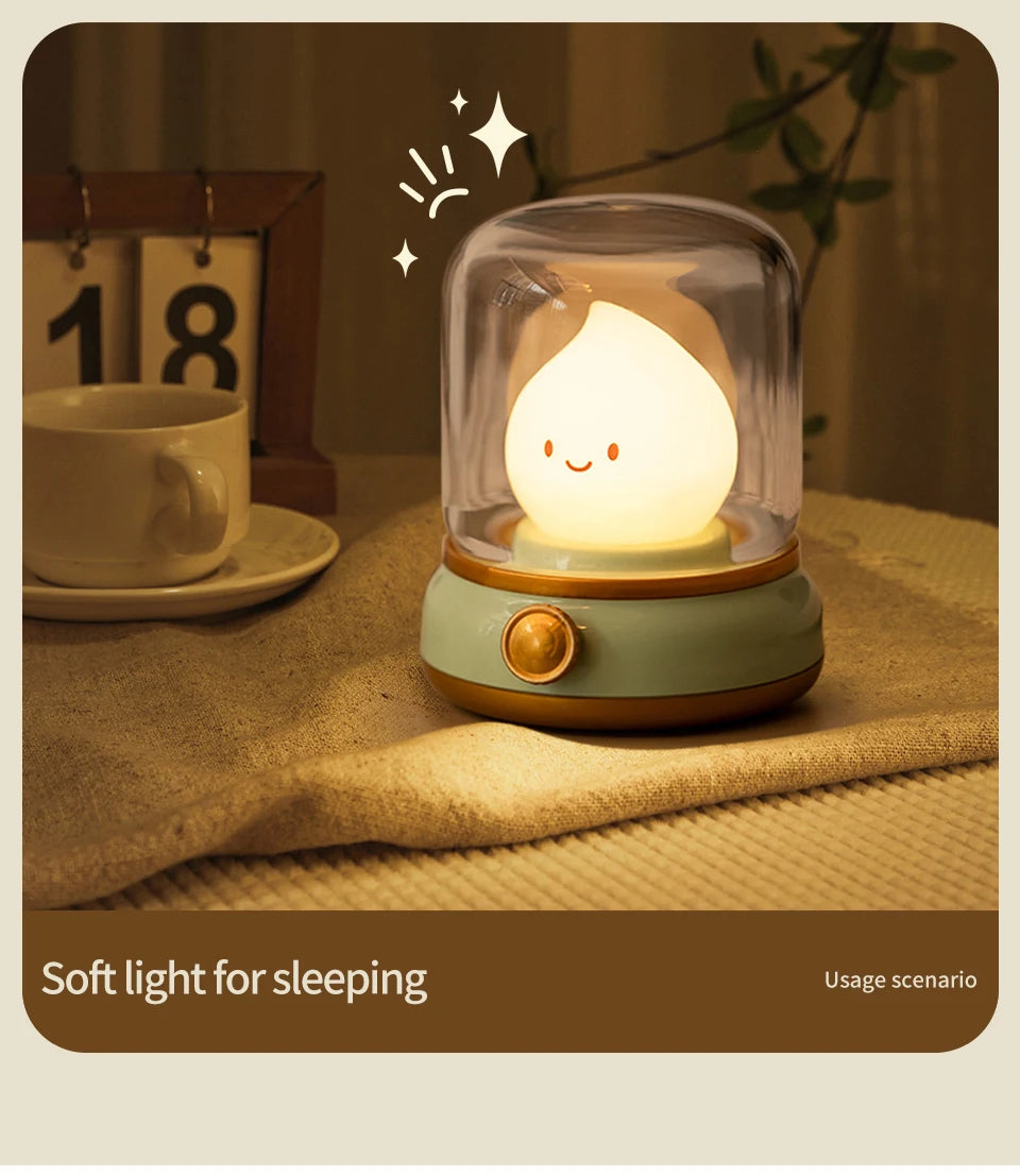 Candle LED Night Light Rechanrgeable Table Lamp Mood Light Cute Cartoon Bedroom Decoration Night Atmosphere Lamp Children's Gift