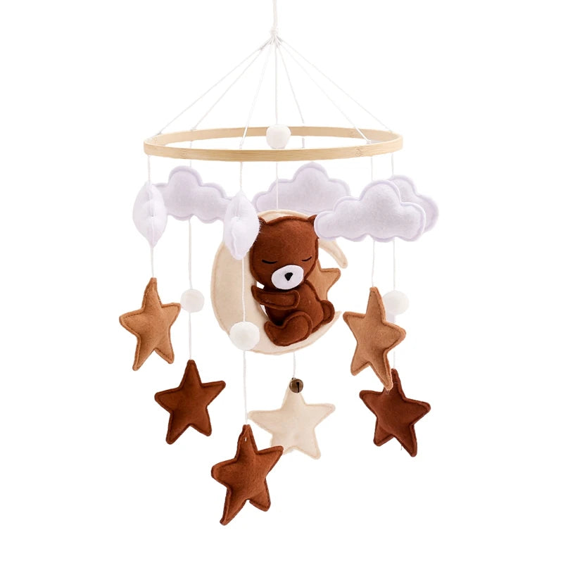 Baby Crib Mobile Rattle Toy Wooden Bed Bell Mobile Hanging Teddy Velvet Bear Doll Toy Newborn Music Box Crib Mobile Bracket Gift