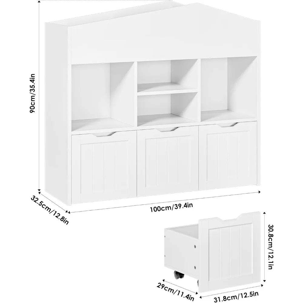 Toy Storage Organizer with 3 Movable Drawers, Toy Organizers and Storage with Concealed Wheels and 7 Cubbies,Toy Storage