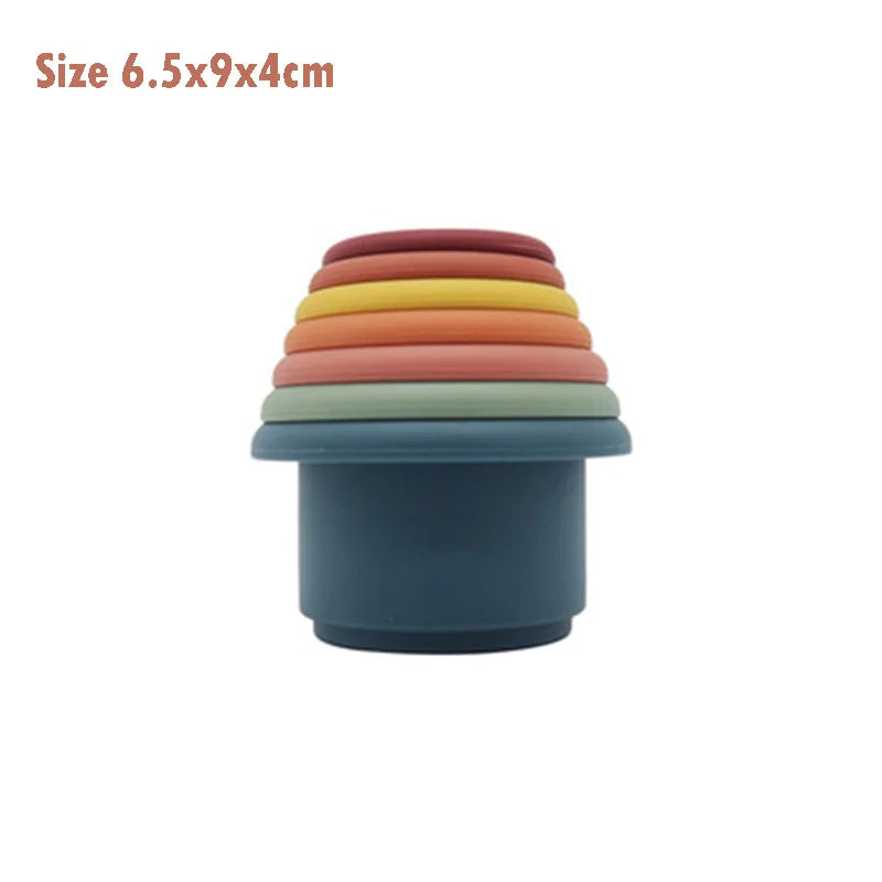 Baby Silicone Hourglass Stacking Cup Montessori Educational Toy Intelligence Gift Toys Stacking Ring Tower Toy Infant Bath Play