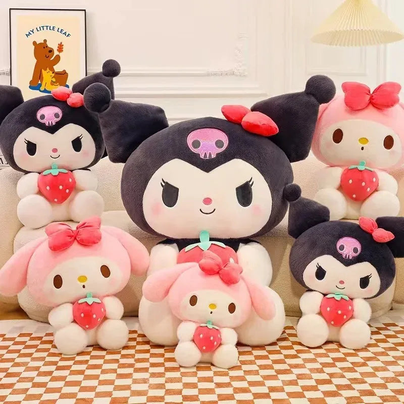 22/35cm Sanrio Strawberry Kuromi Pillow Plush Toy Girls Soft Stuffed Animal Toys Strawberry Melody Doll Gift