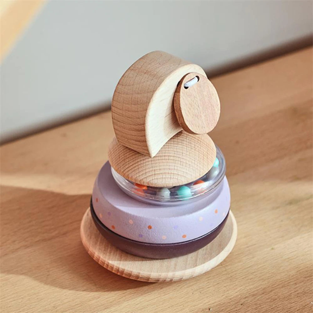 Baby Wooden Montessori Toys Wooden Blocks Stacking Silicone Ring Rattle Toys Animal Cognition Sensory Toys for Children Gift