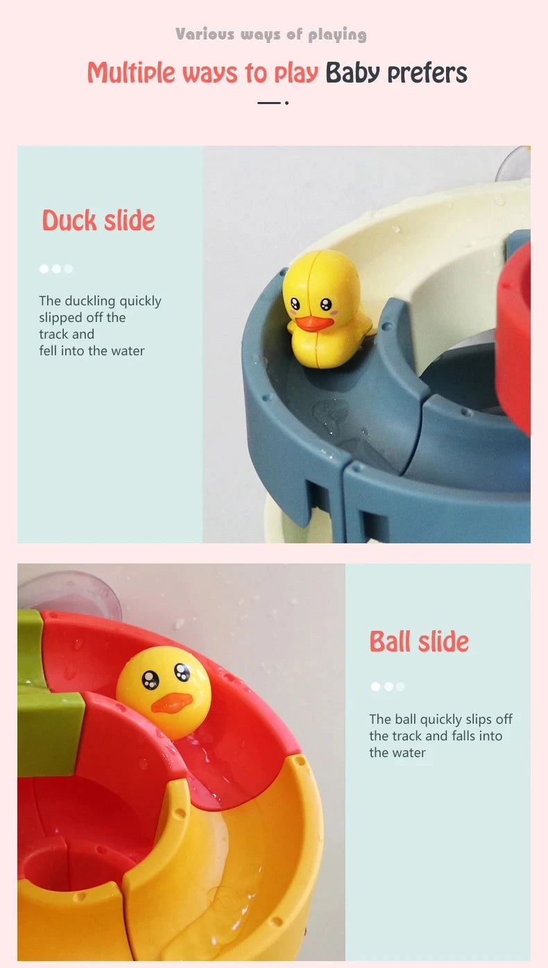 Sliding bath toys, children's duck, assembly track, stacking bathtub, water game, toy set.