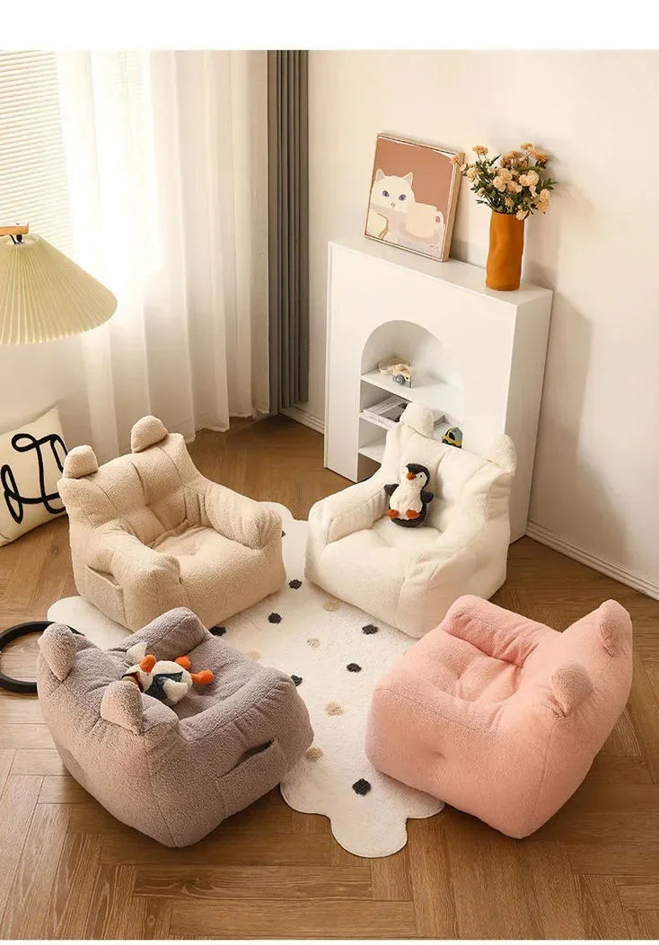 Cute Small Sofa Chair Children's Sofa Baby Reading Lazy Sofa Cotton Removable and Washable and Linen Lamb's Wool Fabric Hekla Home