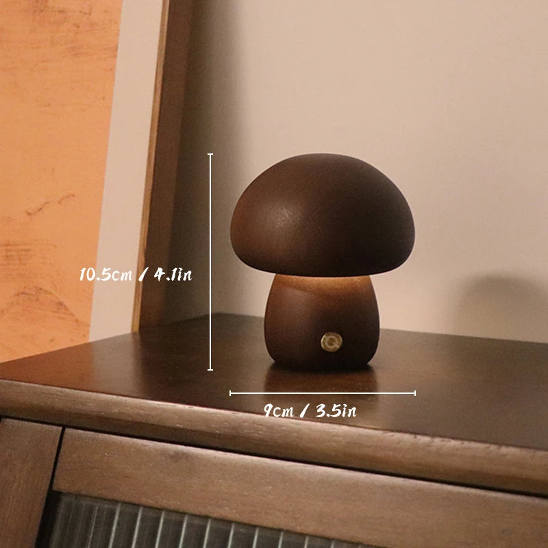 Wooden Mushrooms Night Light Touch Switch Bedroom Bedside Table Lamp Walnut Beech Wood Warm Dimmable Desk Light USB Chargeable