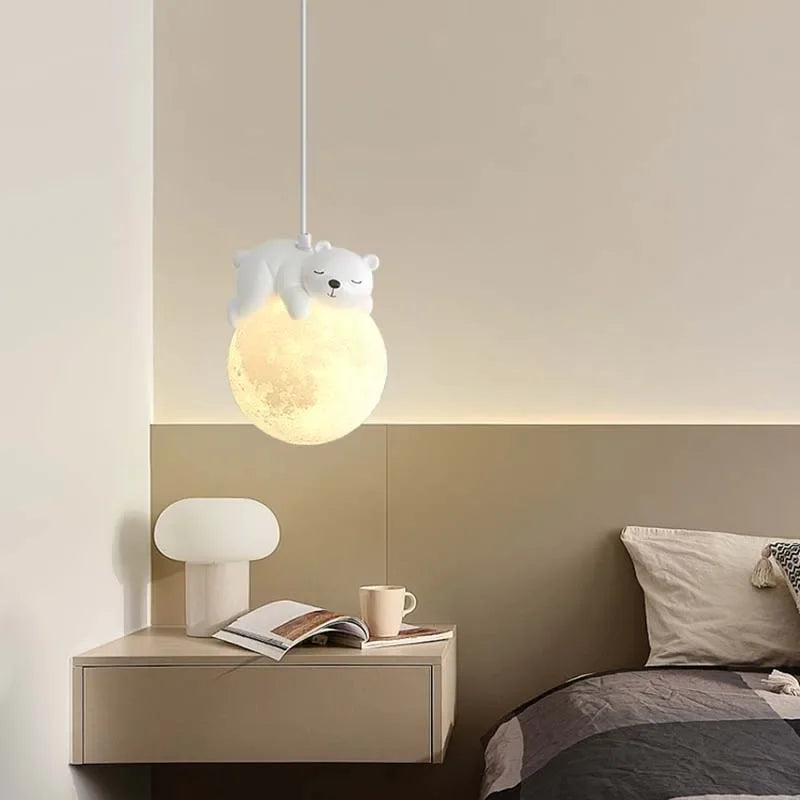 Nordic Little Bear LED Pendant Lamp Cute Rabbit For Hanging Lamp Dining Room Child Bedroom Bedside Chandelier Home Decor Fixture