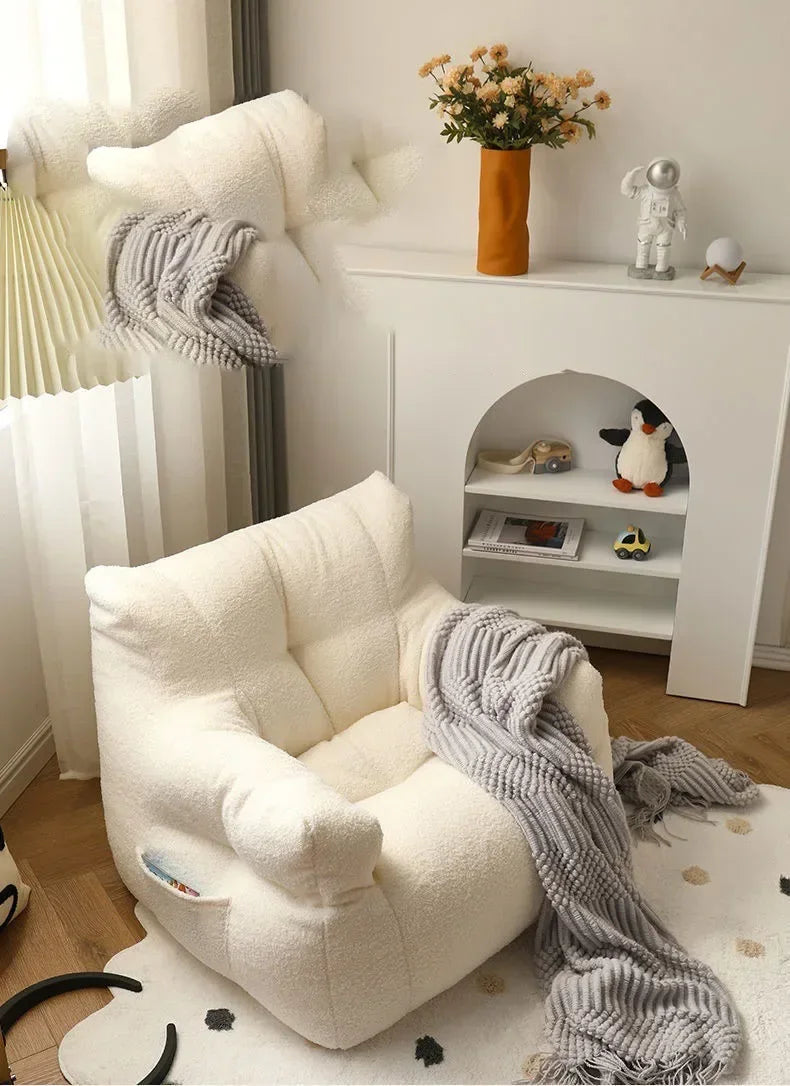 Cute Small Sofa Chair Children's Sofa Baby Reading Lazy Sofa Cotton Removable and Washable and Linen Lamb's Wool Fabric Hekla Home