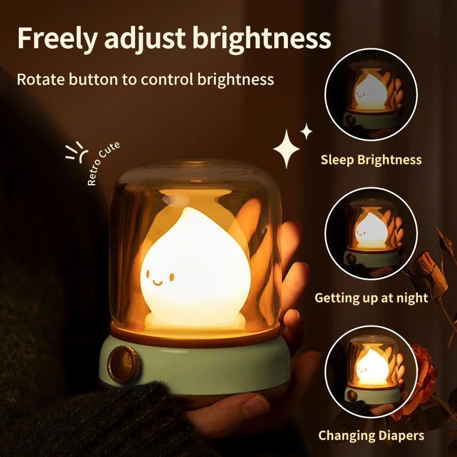 Candle LED Night Light Rechanrgeable Table Lamp Mood Light Cute Cartoon Bedroom Decoration Night Atmosphere Lamp Children's Gift