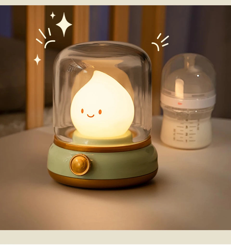 Candle LED Night Light Rechanrgeable Table Lamp Mood Light Cute Cartoon Bedroom Decoration Night Atmosphere Lamp Children's Gift