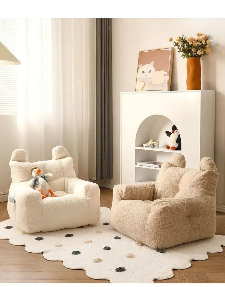 Cute Small Sofa Chair Children's Sofa Baby Reading Lazy Sofa Cotton Removable and Washable and Linen Lamb's Wool Fabric Hekla Home