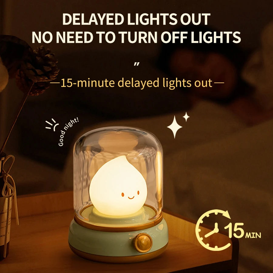 Candle LED Night Light Rechanrgeable Table Lamp Mood Light Cute Cartoon Bedroom Decoration Night Atmosphere Lamp Children's Gift