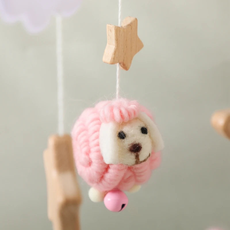 Baby Crib Mobile Rattle Toy Wooden Bed Bell Mobile Hanging Teddy Velvet Bear Doll Toy Newborn Music Box Crib Mobile Bracket Gift