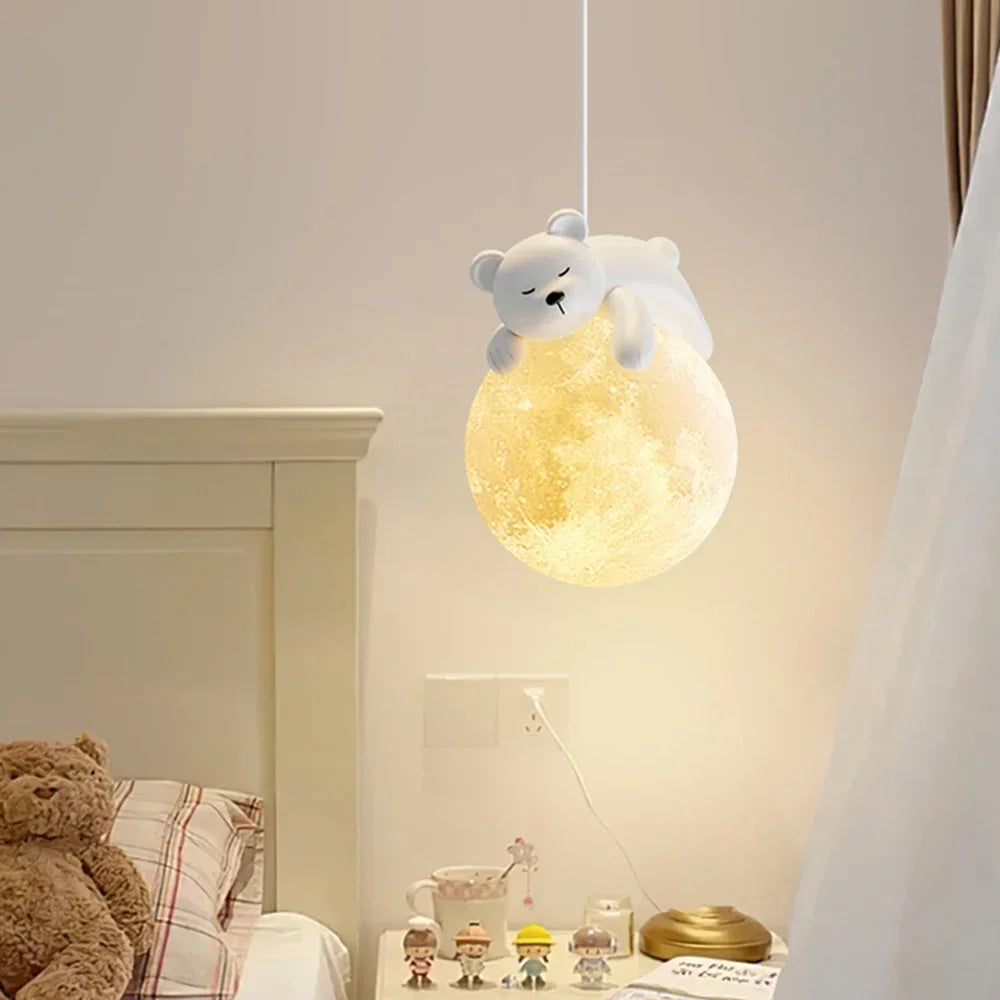 Nordic Little Bear LED Pendant Lamp Cute Rabbit For Hanging Lamp Dining Room Child Bedroom Bedside Chandelier Home Decor Fixture