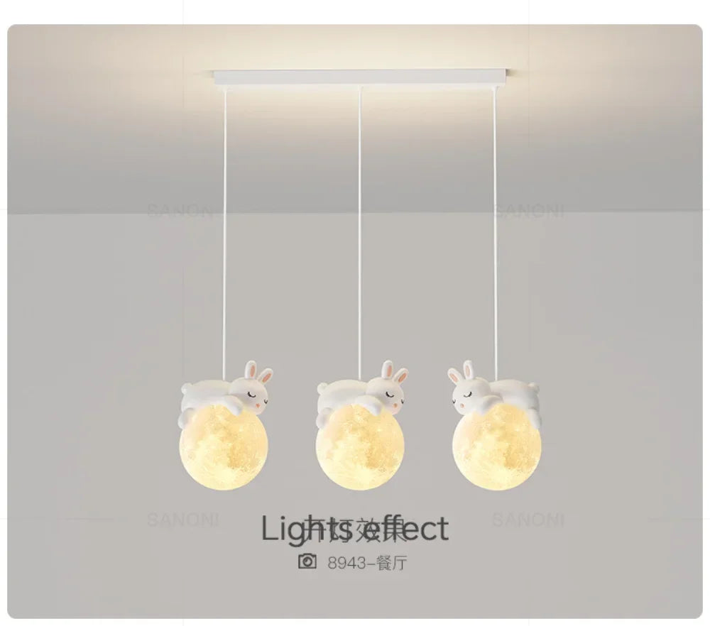 Nordic Little Bear LED Pendant Lamp Cute Rabbit For Hanging Lamp Dining Room Child Bedroom Bedside Chandelier Home Decor Fixture