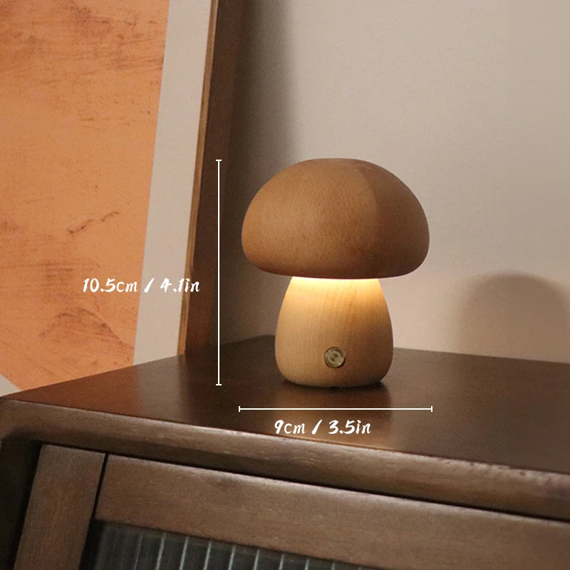 Wooden Mushrooms Night Light Touch Switch Bedroom Bedside Table Lamp Walnut Beech Wood Warm Dimmable Desk Light USB Chargeable