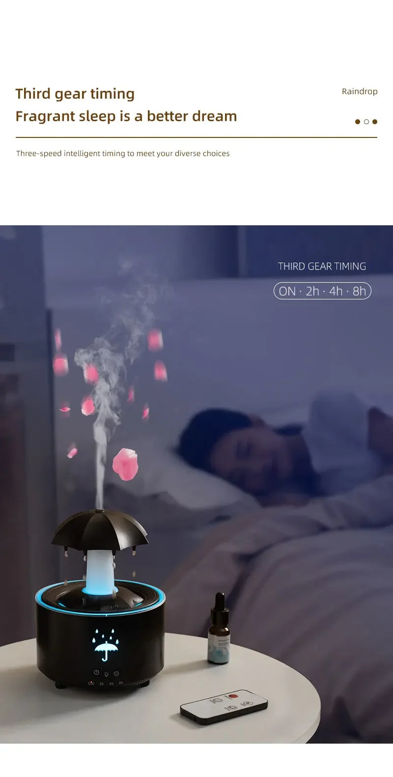 Creative Umbrella Water Drop Air Humidifier with Colorful Light Raindrop Aroma Essential Oil Diffuser Aromatherapy Humidifier