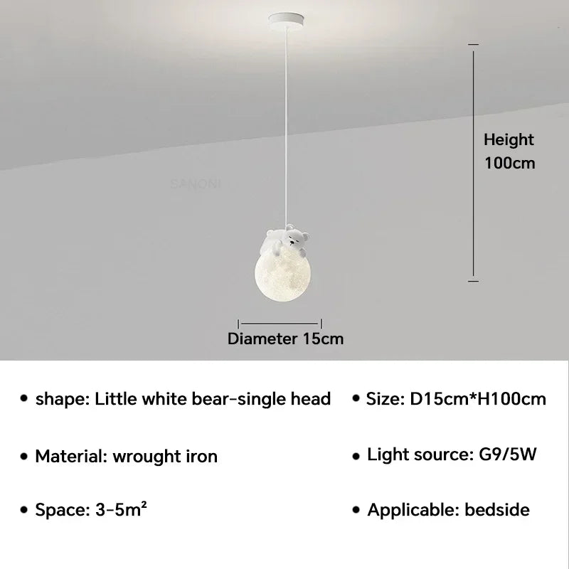 Nordic Little Bear LED Pendant Lamp Cute Rabbit For Hanging Lamp Dining Room Child Bedroom Bedside Chandelier Home Decor Fixture