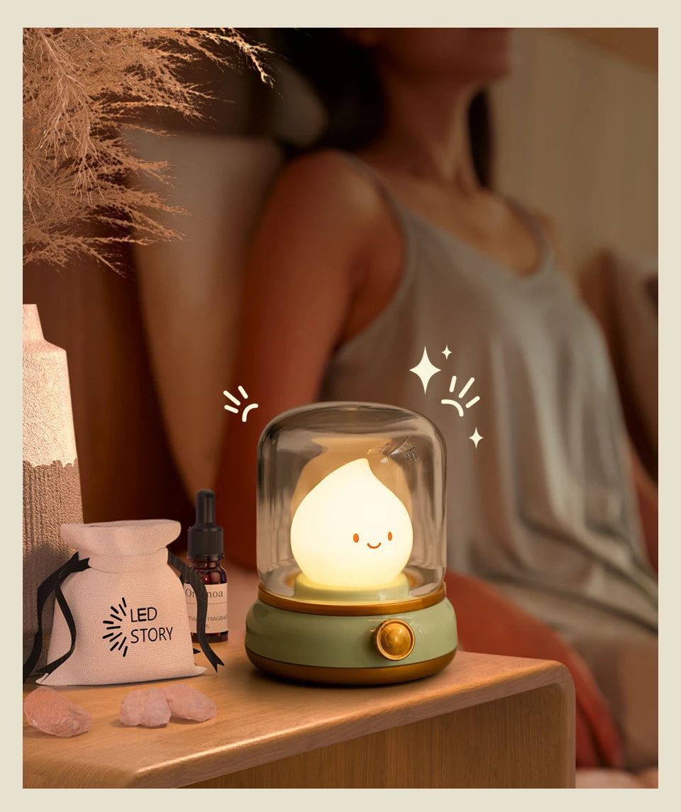 Candle LED Night Light Rechanrgeable Table Lamp Mood Light Cute Cartoon Bedroom Decoration Night Atmosphere Lamp Children's Gift