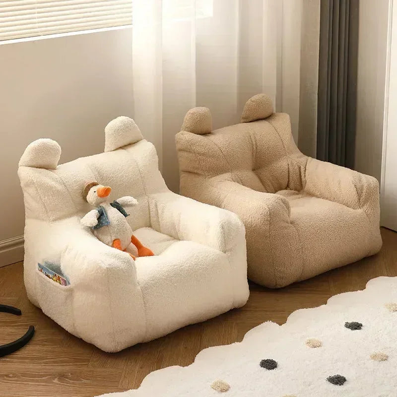 Cute Small Sofa Chair Children's Sofa Baby Reading Lazy Sofa Cotton Removable and Washable and Linen Lamb's Wool Fabric Hekla Home