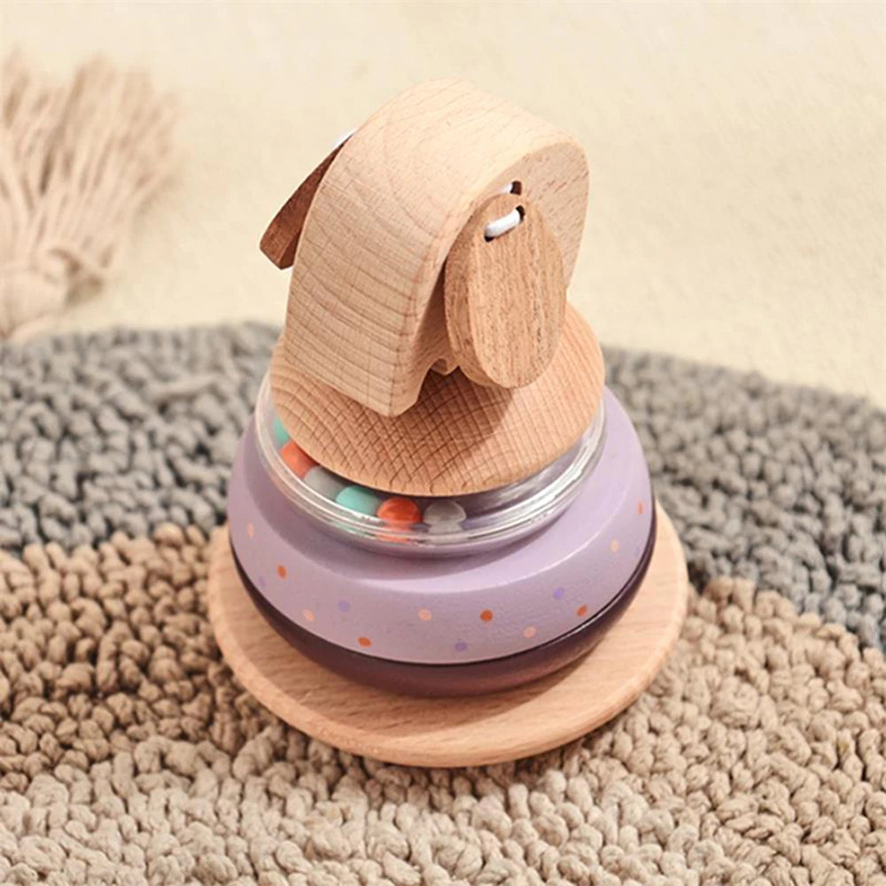 Baby Wooden Montessori Toys Wooden Blocks Stacking Silicone Ring Rattle Toys Animal Cognition Sensory Toys for Children Gift