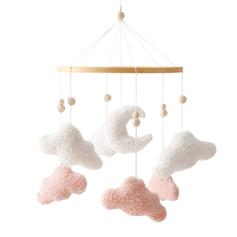 Baby Crib Mobile Rattle Toy Wooden Bed Bell Mobile Hanging Teddy Velvet Bear Doll Toy Newborn Music Box Crib Mobile Bracket Gift