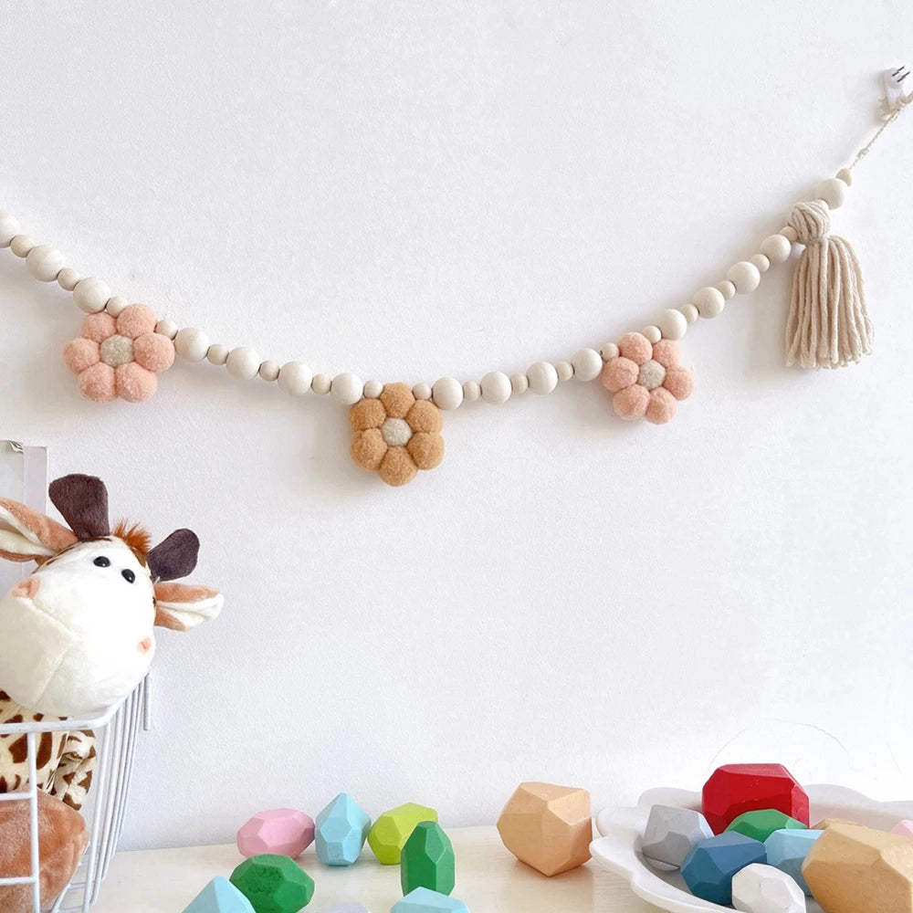 Boho Tassel Garland with Wooden Beads Daisy Birthday Party Banner for Farmhouse Wall Mantel High Chair Photo Prop Home Decor Hekla Home