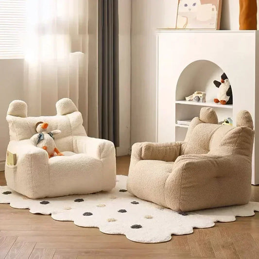 Cute Small Sofa Chair Children's Sofa Baby Reading Lazy Sofa Cotton Removable and Washable and Linen Lamb's Wool Fabric Hekla Home