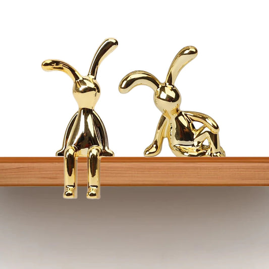 2PCS Gold Silver Long Eared Rabbit Figurine Miniatures