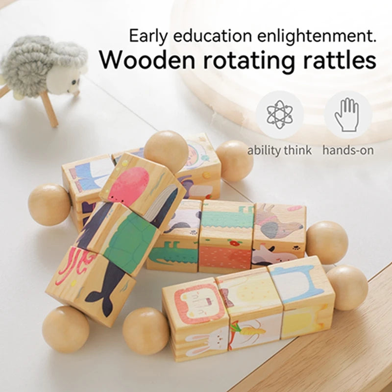 Baby Wooden Rotating Jigsaw Puzzle Hand bell Toy Baby Mobile Musical Rattle Toy Montessori Puzzle Game For Babies Newbaby Gift Hekla Home