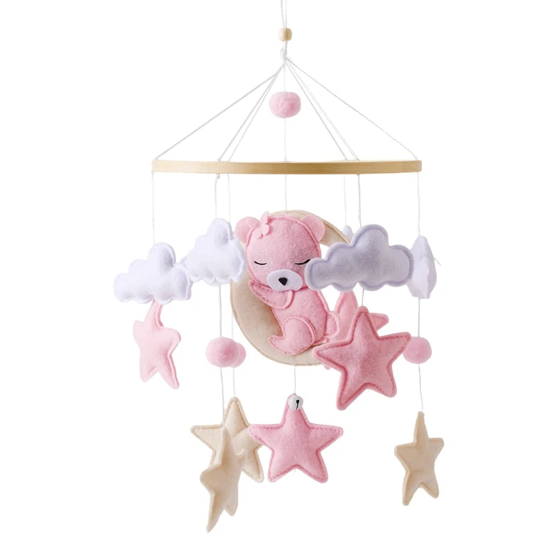 Baby Crib Mobile Rattle Toy Wooden Bed Bell Mobile Hanging Teddy Velvet Bear Doll Toy Newborn Music Box Crib Mobile Bracket Gift